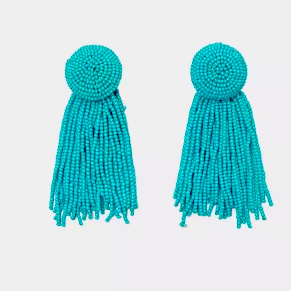 Aqua beaded tassel earrings